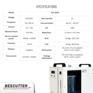 مشخصات فنی چیلر لیزرCW5200